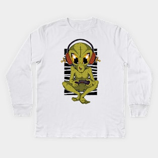 The green  Alien Gamer Kids Long Sleeve T-Shirt